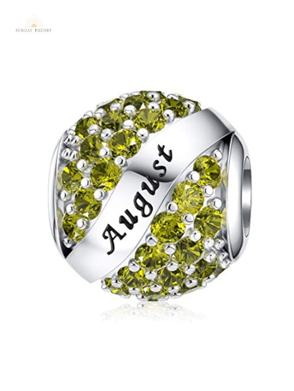 Birthstone Charm Bead for Pandora Bracelet, August Peridot, Cubic Zirconia,